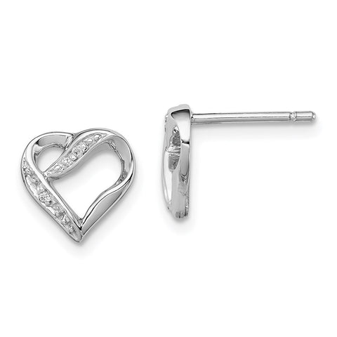 Sterling Silver Rhodium Diamond Heart Post Earrings-WBC-QDX289