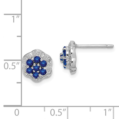 Sterling Silver Rhodium Sapphire & Diamond Post Earrings-WBC-QDX315