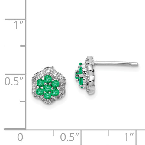 Sterling Silver Rhodium Emerald & Diamond Post Earrings-WBC-QDX316