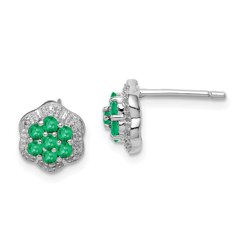 Sterling Silver Rhodium Emerald & Diamond Post Earrings-WBC-QDX316