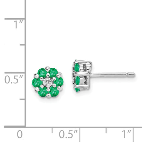 Sterling Silver Rhodium Emerald & Diamond Post Earrings-WBC-QDX318
