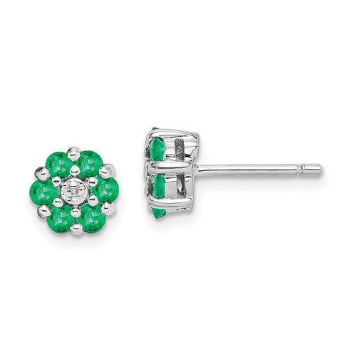 Sterling Silver Rhodium Emerald & Diamond Post Earrings-WBC-QDX318
