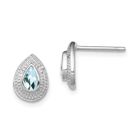 Sterling Silver Rhodium Aqua & Diamond Post Earrings-WBC-QDX889