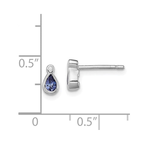 Sterling Silver Rhodium-plated Tanzanite & Diamond Earrings-WBC-QDX974