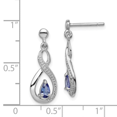 Sterling Silver Rhodium-plated Tanzanite & Diamond Earrings-WBC-QDX983