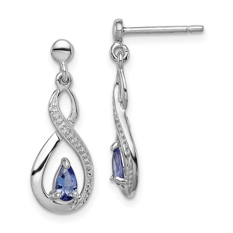 Sterling Silver Rhodium-plated Tanzanite & Diamond Earrings-WBC-QDX983