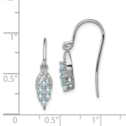 Sterling Silver Rhodium Diamond & Aquamarine Shepherd Hook Earrings-WBC-QE10101AQ