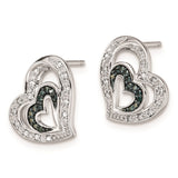 Sterling Silver Rhod Plated Blue and White Diamond Heart Post Earrings-WBC-QE10714