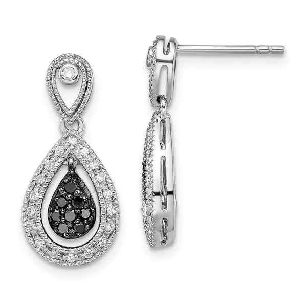 Sterling Silver Rhodium Plated Black & White Diamond Earrings-WBC-QE10851