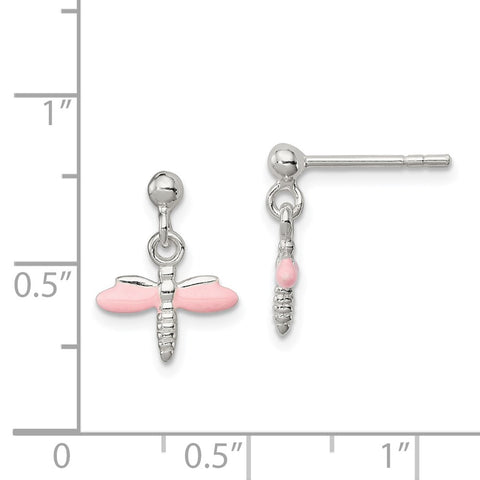 Sterling Silver Children's Enameled Dragonfly Post Dangle Earrings-WBC-QE11305