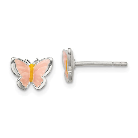 Sterling Silver Children's Enameled Butterfly Post Earrings-WBC-QE11310