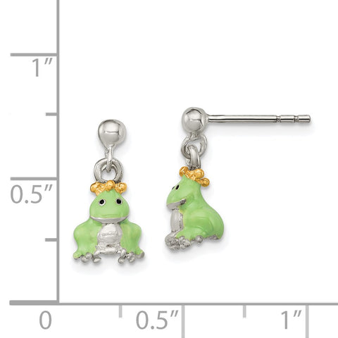 Sterling Silver Children's Gold-plated/Enameled Prince Frog Earrings-WBC-QE11338