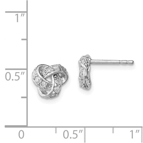 Sterling Silver Rhodium-plated Polished CZ Love Knot Post Earrings-WBC-QE11796