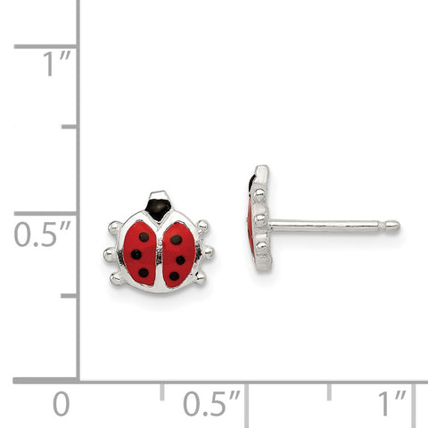 Sterling Silver Polished Enamel Ladybug Childs Post Earrings-WBC-QE11826
