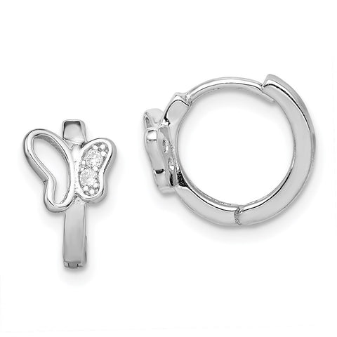 Sterling Silver Rhodium-plated Polished CZ Butterfly Hoop Earrings-WBC-QE12270