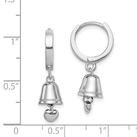 Sterling Silver RH-plated Polished Bell w/Heart Hinged Hoop Earrings-WBC-QE12286