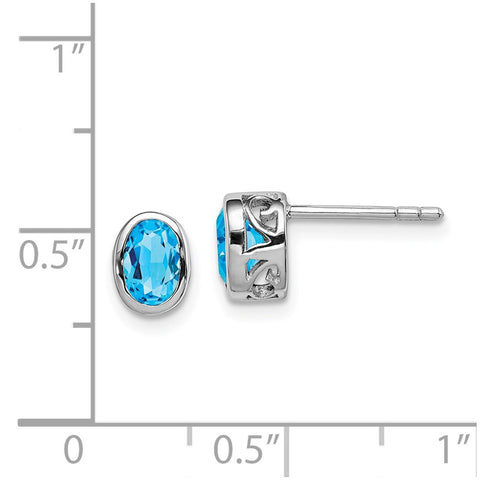 Sterling Silver Rhodium-plated Polished Blue Topaz Oval Post Earrings-WBC-QE12626BT