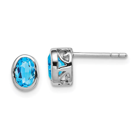 Sterling Silver Rhodium-plated Polished Blue Topaz Oval Post Earrings-WBC-QE12626BT