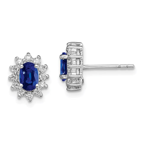Sterling Silver Rhodium-plated CZ/Synthetic Blue Sapphire Earrings-WBC-QE13978