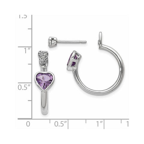 Sterling Silver Diamond & Pink Amethyst Heart Front & Back Post Earrings-WBC-QE14060