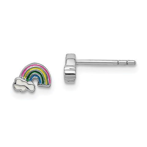Sterling Silver Rhodium-plated Childs Enameled Rainbow Post Earrings-WBC-QE14355