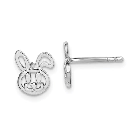 Sterling Silver Rhodium-plated Childs Bunny Post Earrings-WBC-QE14360