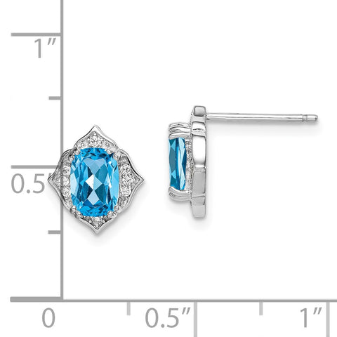 Sterling Silver Rhod-plated Blue Topaz and White CZ Post Dangle Earrings-WBC-QE14373