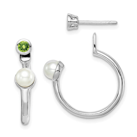 Sterling Silver Rhodium-plated FWC Pearl Peridot Front & Back Post Earrings-WBC-QE14376PE