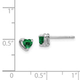 Sterling Silver Rhod-plated Created Emerald Heart Post Earrings-WBC-QE14916MAY