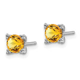 Sterling Silver Rhodium-plated Round 5mm Citrine Post Earrings-WBC-QE15141CI