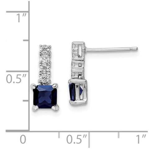 Sterling Silver Polished Rhodium Cr. Blue Spinel and CZ Post Dangle Earring-WBC-QE15756