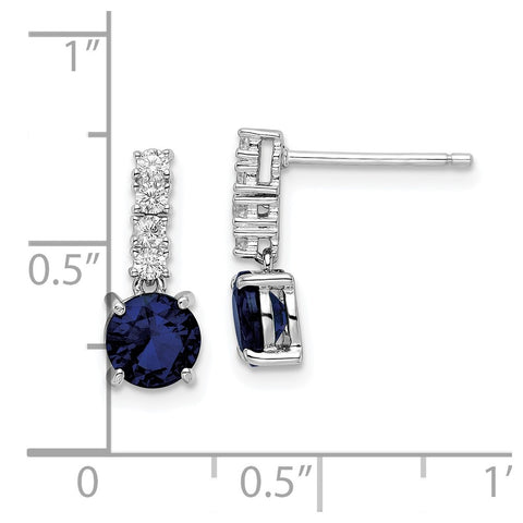 Sterling Silver Polished Rhodium Cr. Blue Spinel and CZ Post Dangle Earring-WBC-QE15759