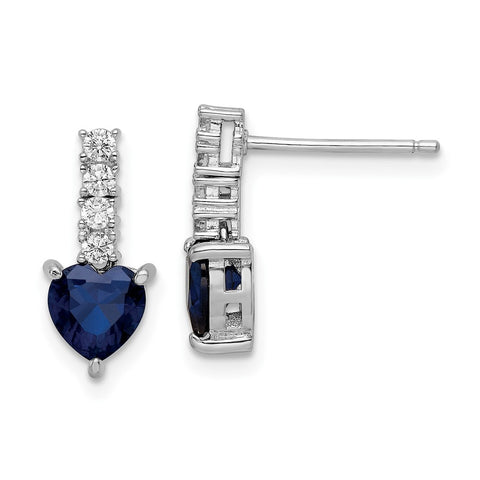 Sterling Silver Polished Rhodium Cr. Blue Spinel CZ Heart Post Earrings-WBC-QE15762