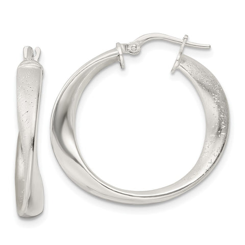 Sterling Silver Polished & Satin Twisted Hoop Earrings-WBC-QE15934