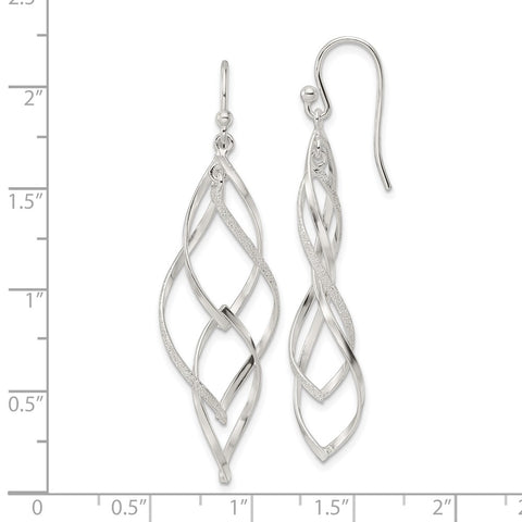 Sterling Silver Polished & Laser Twisted Dangle Hook Earrings-WBC-QE16067