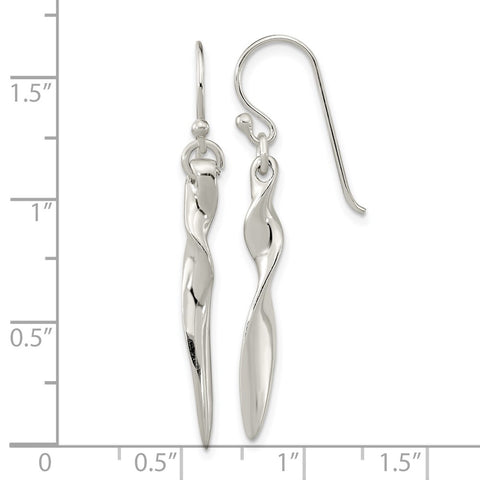 Sterling Silver Polished Twisted Bar Dangle Shephard Hook Earrings-WBC-QE16068