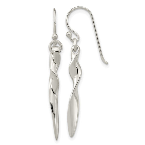 Sterling Silver Polished Twisted Bar Dangle Shephard Hook Earrings-WBC-QE16068