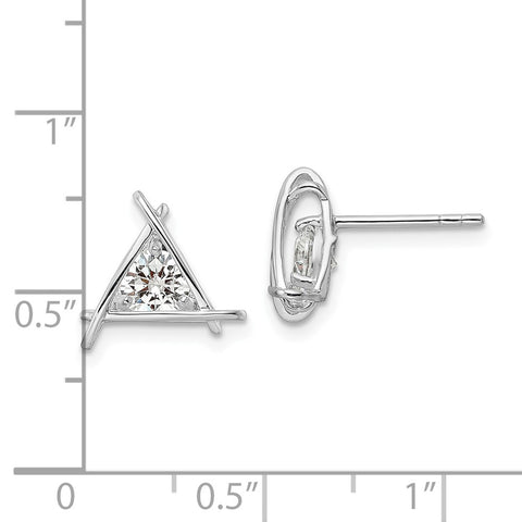Sterling Silver Rhodium-plated Triangle CZ Post Earrings-WBC-QE16203