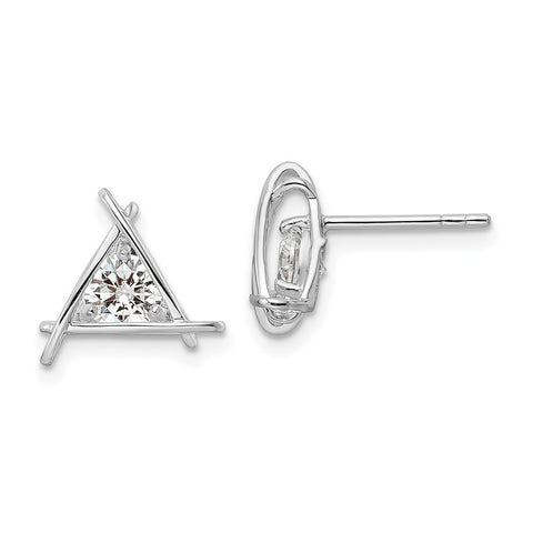 Sterling Silver Rhodium-plated Triangle CZ Post Earrings-WBC-QE16203