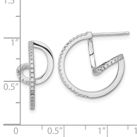 Sterling Silver Rhodium-plated CZ Twisted Hoop Earrings-WBC-QE16262