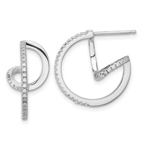 Sterling Silver Rhodium-plated CZ Twisted Hoop Earrings-WBC-QE16262