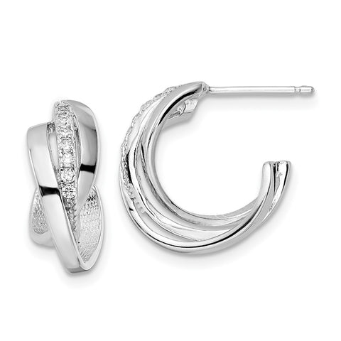 Sterling Silver Rhodium-plated Polished CZ Twisted Post Earrings-WBC-QE16269
