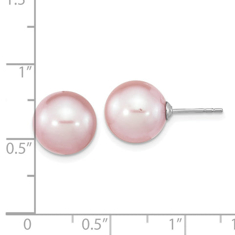 Sterling Silver Rhodium-plated 10-11mm Purple Round FWC Pearl Post Earrings-WBC-QE16327