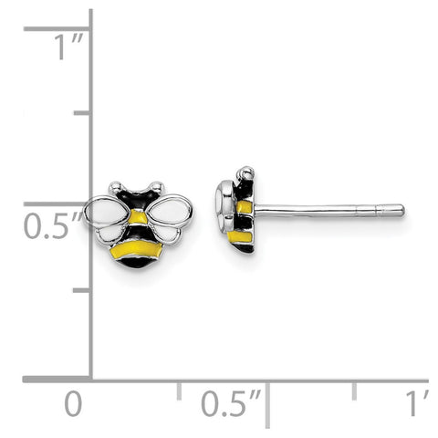 Sterling Silver Rhodium-plated Enameled Bumble Bee Post Earrings-WBC-QE16605