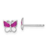 Sterling Silver RH-plated Enamel Kids Butterfly Post Earrings-WBC-QE16626