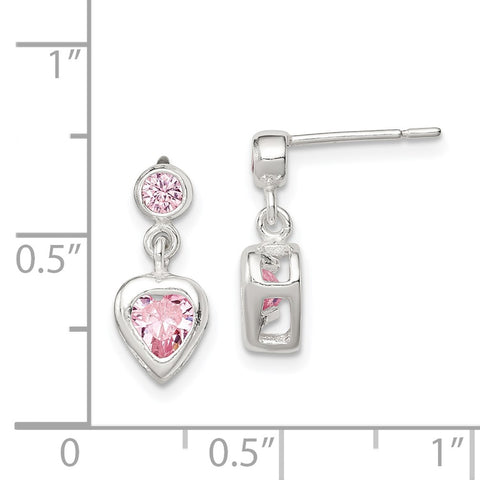 Sterling Silver Pink Heart CZ Earrings-WBC-QE1744