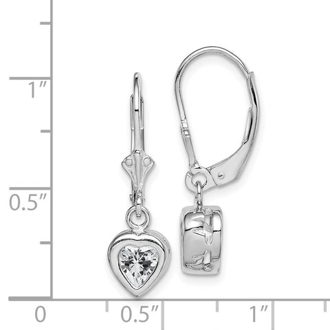 Sterling Silver Rhodium 6mm Heart CZ Leverback Earrings-WBC-QE2047CZ