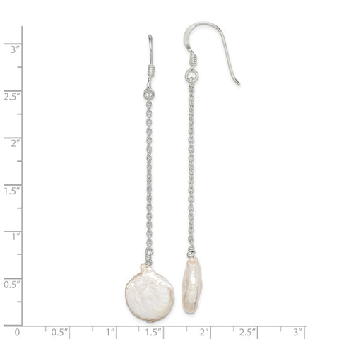 Sterling Silver FW Cultured Coin Pearl Dangle Earrings-WBC-QE2098