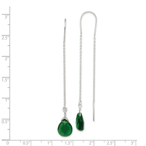 Sterling Silver Pear Shaped Dark Green CZ Threader Earrings-WBC-QE2493