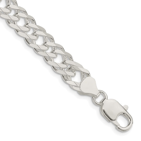 Sterling Silver 7.75mm 6 Side D/C Flat Double Curb Chain-WBC-QFC219-7